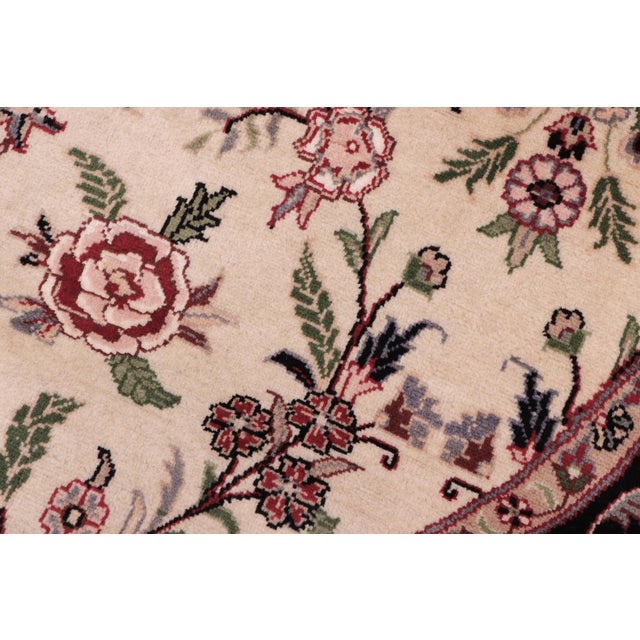 Art Nouveau 1990's Kashan Pak-Persian Beige/Black Wool Round Rug- 6'2'' X 6'3'' For Sale - Image 4 of 9