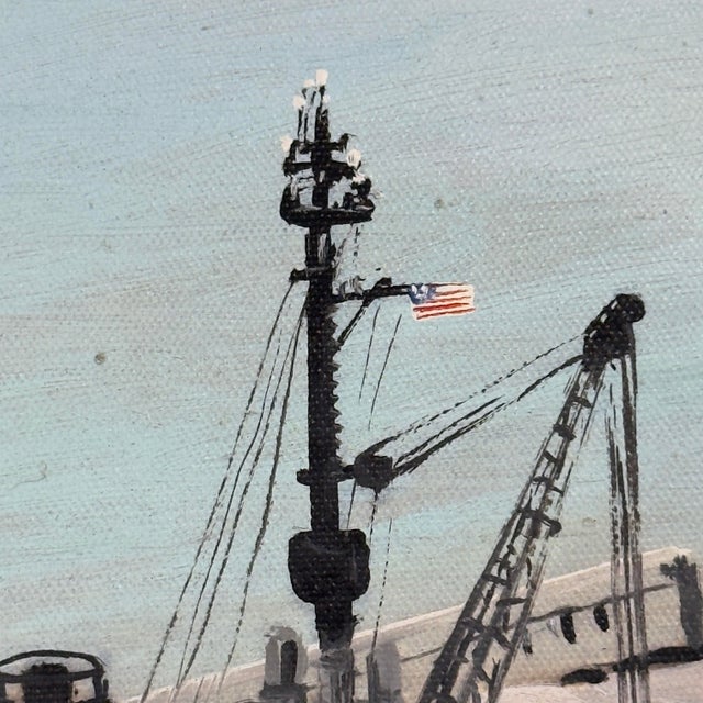 Vintage Original Oil Painting Uss Ozark McS-2 u.s. Navy Ship C. 1969 For Sale In Tampa - Image 6 of 11