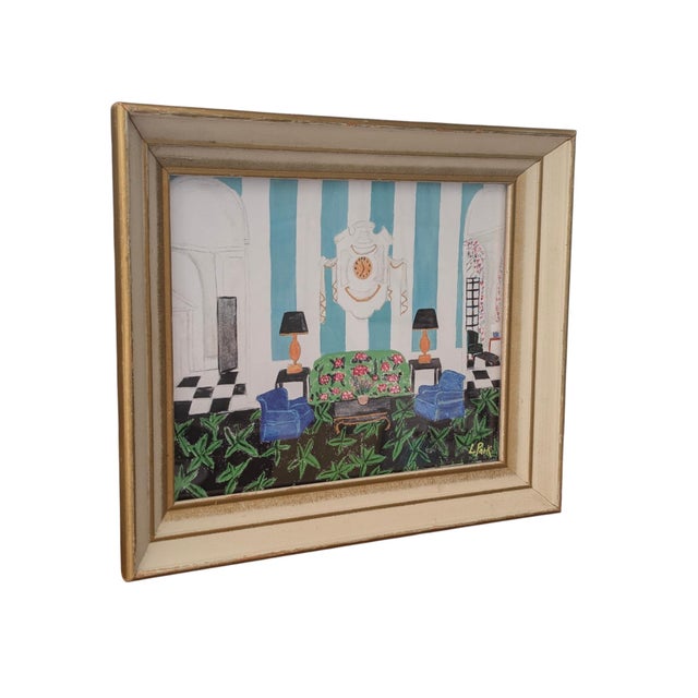 Wood Original Fauvist Greenbrier Resort Hotel "Lobby Lounge" Dorothy Draper Interior Art For Sale - Image 7 of 12