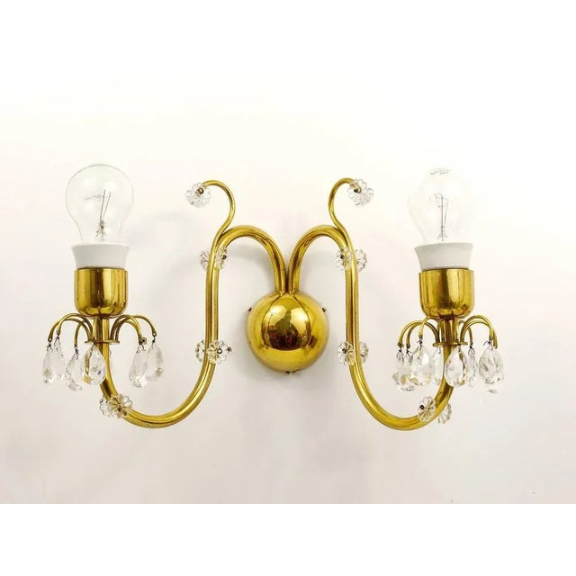Gold Large Viennese Brass & Crystal Wall Light by Lobmeyr, Austria, 1950s For Sale - Image 8 of 11