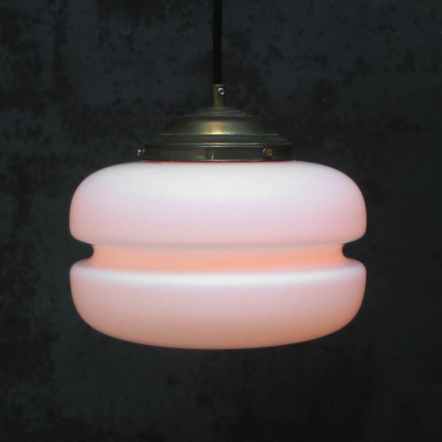 Mid-Century White Matte Opaline Glass and Brass Pendant Light For Sale - Image 4 of 7