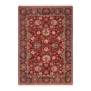 Shabby Chic Floral 1990's Pak-Persian Red/Blue Wool Rug - 6'1'' X 8'9'' For Sale