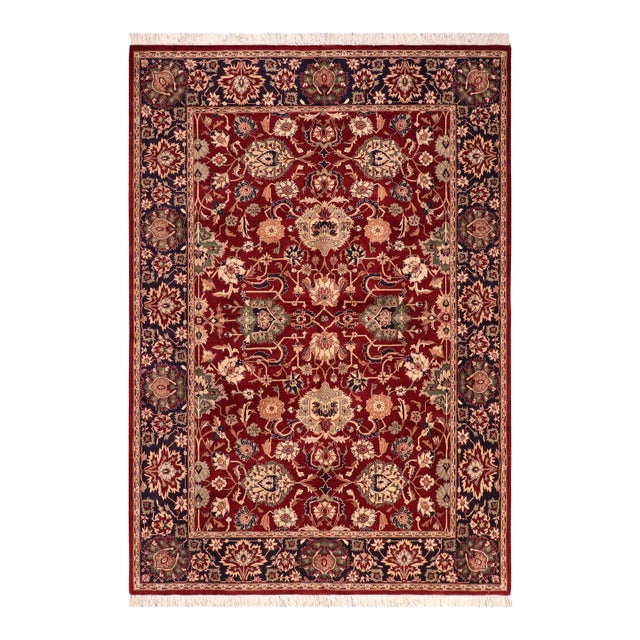 Shabby Chic Floral 1990's Pak-Persian Red/Blue Wool Rug - 6'1'' X 8'9'' For Sale