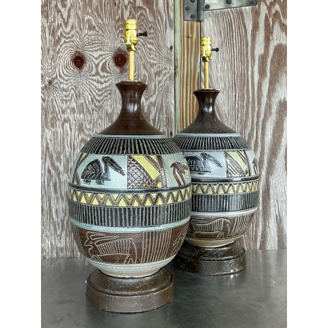 Metal Vintage Boho Tribal Lamps - A Pair For Sale - Image 7 of 12