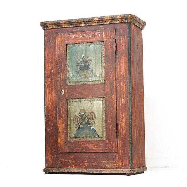 Antique Rustic Farmhouse Folk Art Painted Bridal Cabinet, 1860 For Sale - Image 12 of 16