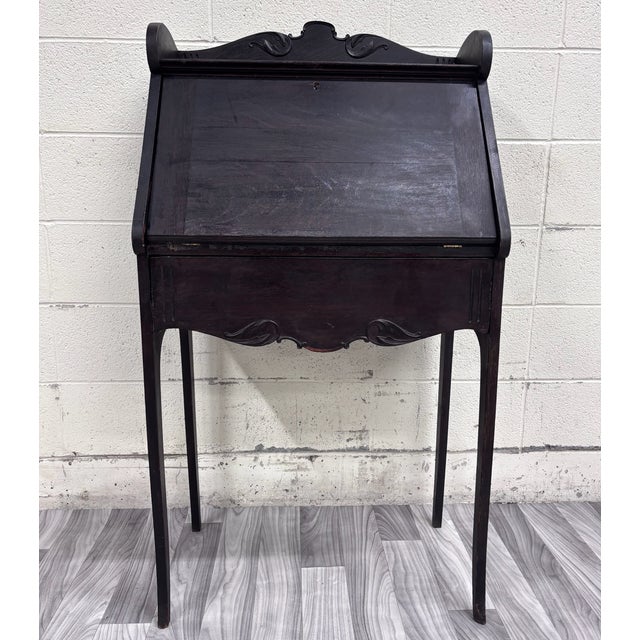 Antique Victorian Petite Secretary Desk With Storage and Key For Sale - Image 4 of 14