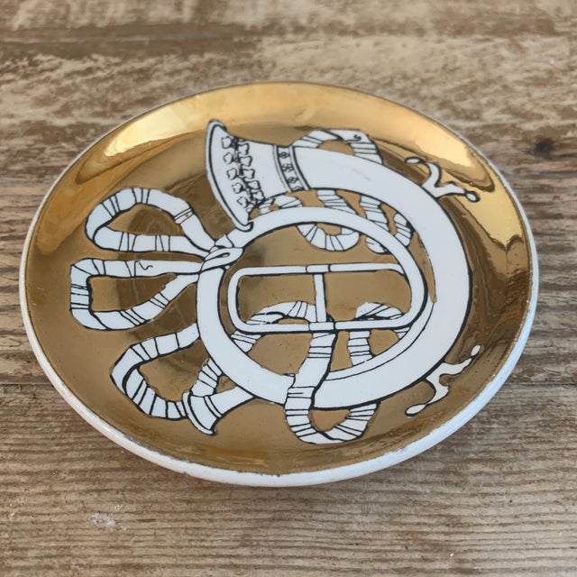 Gold Fornasetti for Bonwit Teller French Horn Porcelain Coaster or Ashtray For Sale In New York - Image 6 of 6