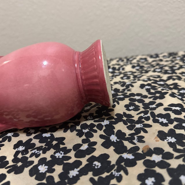 Royal Copley Cranberry Pink Red Rose 7" Vase Double Handle 1940s Art Pottery For Sale - Image 9 of 9