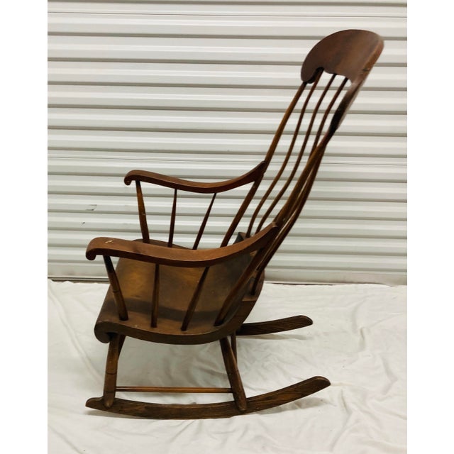 Classic Antique Primitive American Mahagony Spindle Back Rocking Chair For Sale - Image 4 of 10