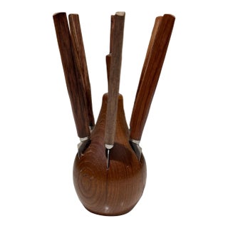 Karl Holmberg Teak Fruit or Cheese Knife Set Japan Mid Century For Sale