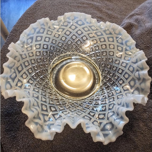 Early 20th Century Large Fenton Opalescent Hobnail Ruffled Edged Bow Early 20th Century L For Sale - Image 5 of 12