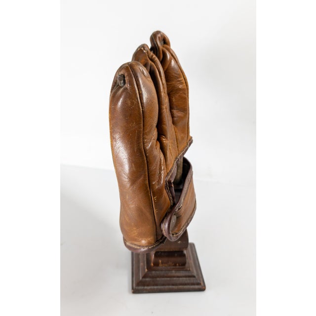 Wood Early 20th Century Leather Western's Baseball Glove on Display Stand For Sale - Image 7 of 10
