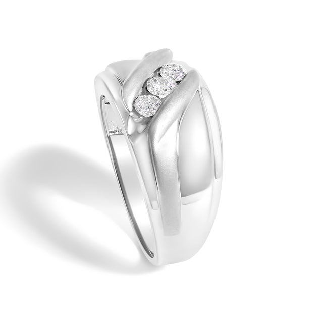 Men's .925 Sterling Silver 1/2 Cttw Diamond Channel Set 3-Stone Band Ring - Ring Size 11 For Sale - Image 4 of 7