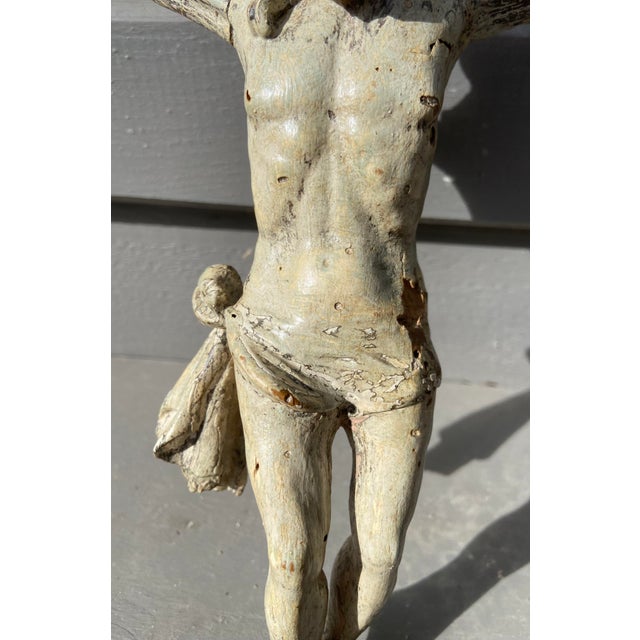 Beige 18th Century French Polychrome Wood Corpus Christi Figure For Sale - Image 8 of 10