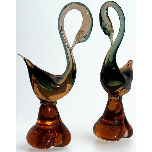 Green Made in Italy Murano Glass Swans - A Pair For Sale - Image 8 of 11