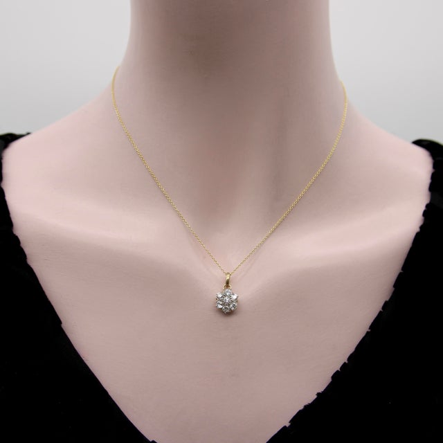 Silver 1900-1909 Victorian 14k Gold and Old Mine Cut Diamond Flower Pendant For Sale - Image 8 of 9