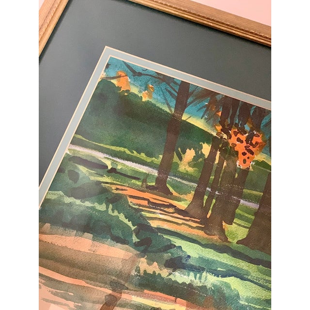 Late 20th Century Vintage Watercolor ‘Trees, Water’ Artist Signed, Framed For Sale - Image 5 of 10