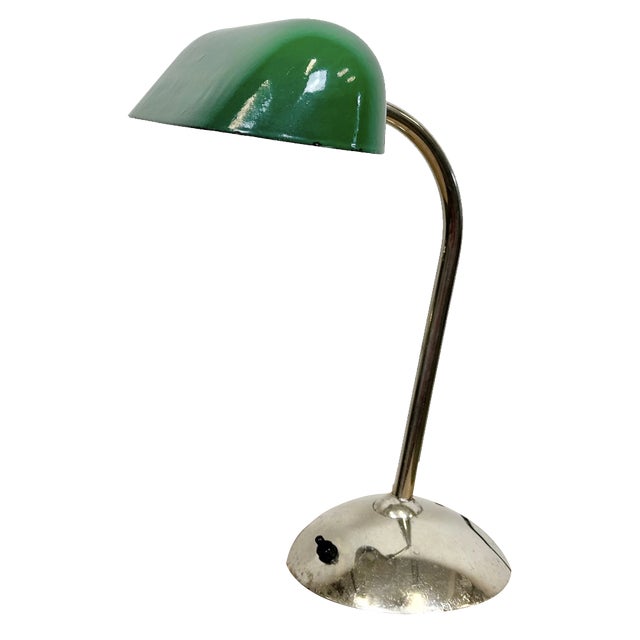 Vintage Green Enamel Bank Lamp, 1950s For Sale
