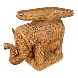 Vintage Rattan Elephant Side Table For Sale