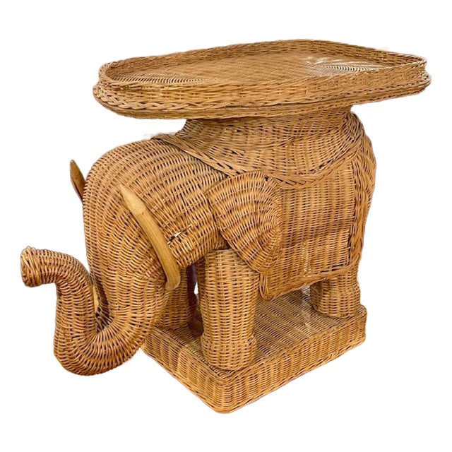 Vintage Rattan Elephant Side Table For Sale