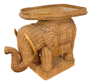 Vintage Rattan Elephant Side Table