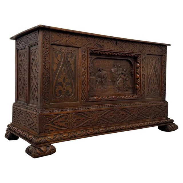 18th Century Georgian English Carved Oak Coffer For Sale - Image 11 of 11