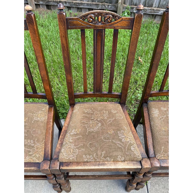 Antique Early 20th Century Carved Oak Jacobean Revival Side Dining Chairs-Set of 4 For Sale In Orlando - Image 6 of 12