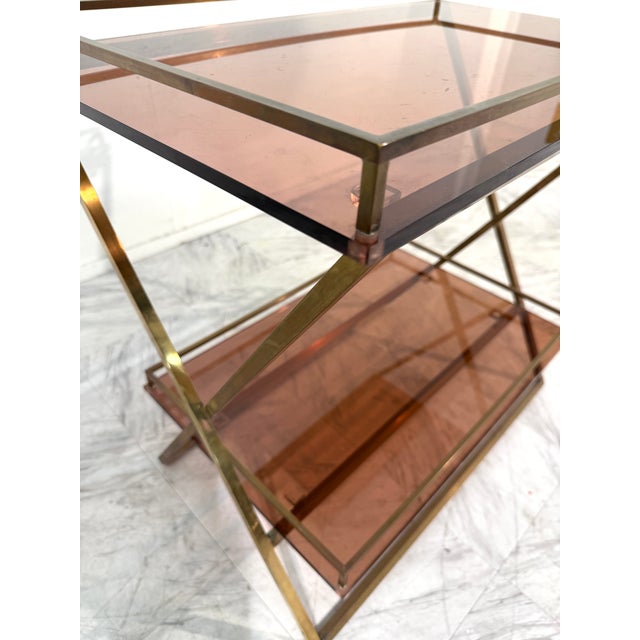 Brass Brass & Smoked Rose Glass Side Table, 1970s Italy For Sale - Image 8 of 10