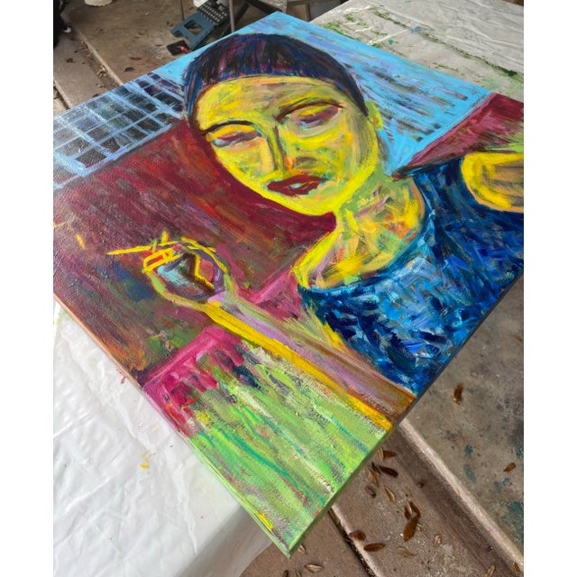 2020s “Between Thoughts” Original Acrylic Contemporary Expressionism Portrait by Linda McDonough For Sale - Image 5 of 12