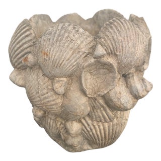 Petite Antique Cement Shell & Coral Motif Planter / Cache Pot For Sale