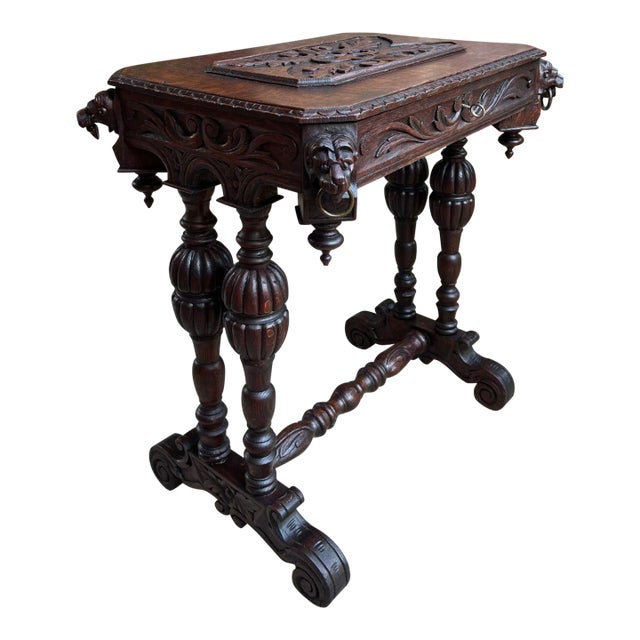 Antique French Console Side Table Renaissance Petite Gothic Carved Oak C1880 For Sale