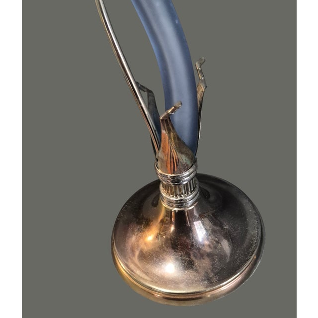 Vintage Blue Satin Glass Lily Epergne Vase on Metal Silvered Stand For Sale - Image 6 of 8