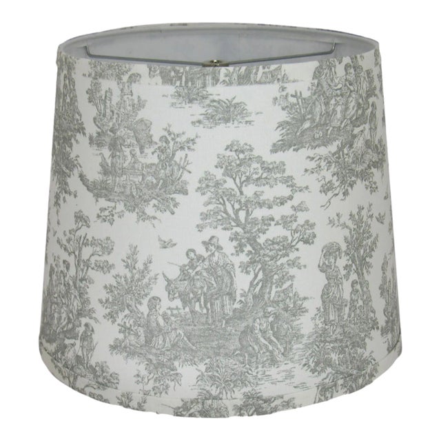 14" Gray Toile Drum Lamp Shade For Sale