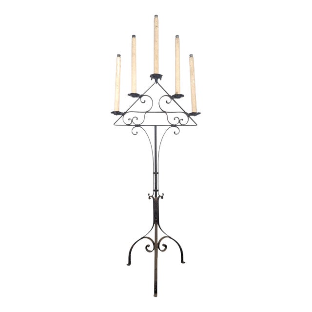 Large Wrought Iron Church Chandelier for 5 Candles For Sale
