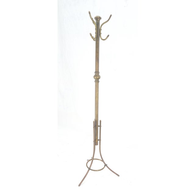 Vintage c1950s Solid Brass Tube Tripod Base Free Standing Coat Rack Nice Patina! For Sale - Image 10 of 13