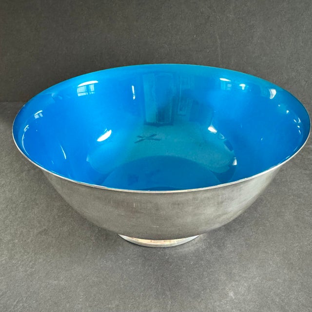 Vintage Reed & Barton Silver Plate and Blue Enamel Revere Bowl — 8” For Sale In Chicago - Image 6 of 7