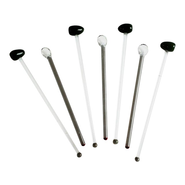 Set of 7 Glass Bar Cocktail Stirrers For Sale