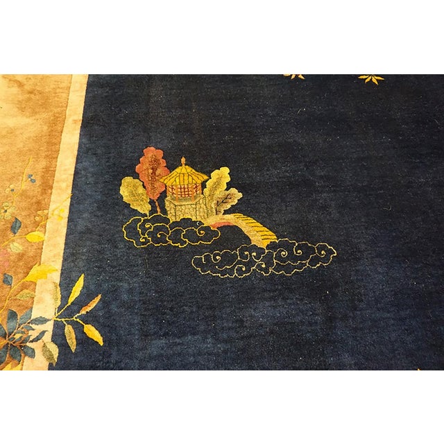 Early 20th Century 1920s Blue Navy Floral Modern Handknotted Antique Chinese Art Deco Rug 9' X 11'9" Wool Carpet For Sale - Image 5 of 9