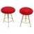 Set of Mid-Century Italian Tripod Stools in Red Velvet and Brass by Gio Ponti, 1950s For Sale