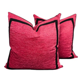 Fuchsia and Black Tape, Cord Custom Pillow Pair For Sale