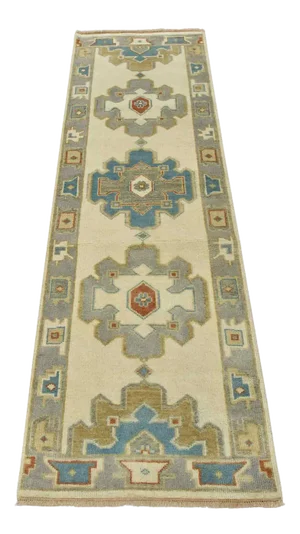 Anatolia Runner 2’6” X 7’11” Ivory Wool Tribal Hand-Knotted Oriental Rug