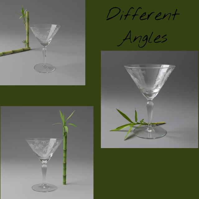 Transparent Mid 20th Century Mid Century Modern Sasaki Noritake Bamboo Etched Crystal Martini Cocktail Stemmed Glasses - Set 3 For Sale - Image 8 of 10