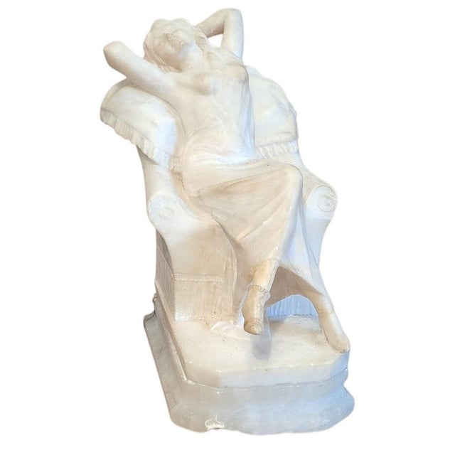 Giuseppe Gambogi, Female Figure on an Armchair, 1900s, Alabaster For Sale - Image 10 of 10