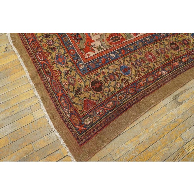 Late 19th Century 1880s Ivory Geometric Antique Persian Bibikabad Rug 10' X 14' Handknotted Wool Carpet For Sale - Image 5 of 6