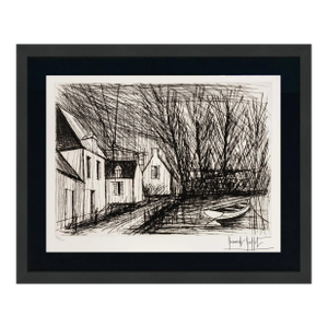 Bernard Buffet, Maisons Bretonnes (Breton Houses), Hand Signed Drypoint, Edition of 120, Framed, 1980