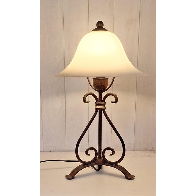 Metal Vintage Table Lamp with Metal Base and Frosted Glass Shade, 2000s For Sale - Image 7 of 7