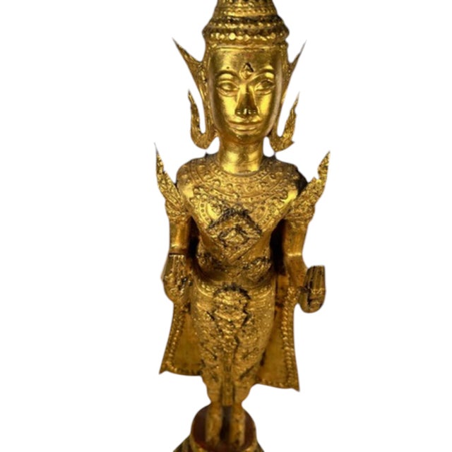 Asian Late 19th Century Gilded Bronze Standing Figure From Thailand For Sale - Image 3 of 6