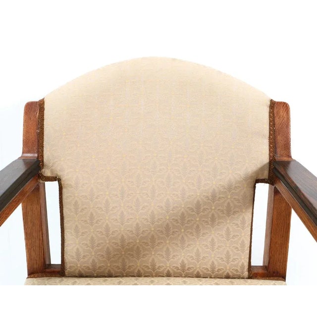 Brown Set of Art Deco Oak Amsterdamse School Armchairs attributed to Hildo Krop for T Woonhuys For Sale - Image 8 of 14