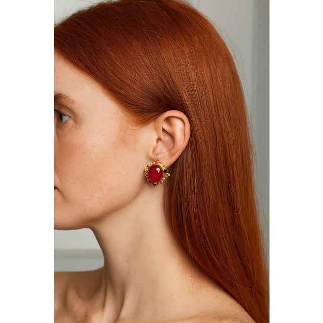 Late 20th Century Bochic “Capri” Vintage Ruby & Multi Pastel Sapphire Earrings Set In 18K Gold & Silver For Sale - Image 5 of 9