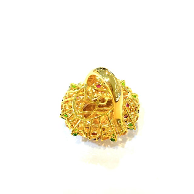 Gemstone Bochic Vintage 7ct Lemon Citrine Multi-Gem & Diamond Cocktail Ring in 18K Gold For Sale - Image 7 of 9